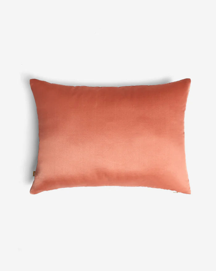 Reverse in solid apricot silk - lumbar Tanchoi pillow cover.