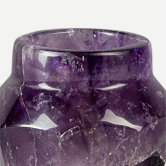 Hand-hollowed solid violet quartz Amethystos shot glass presented as a unique luxury corporate gift for executives — 200g artisan barware, Jaipur-crafted, limited edition by Home and the World.