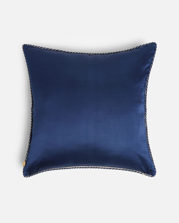 Reverse pillow in solid navy mulberry silk