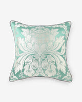 Front — ivory lotus-damask woven into aqua Gyasar silk