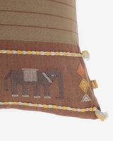 Close detail of the woven elephant motif and braided cord, not printed