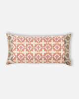 Front — blush-pink diamonds in cream Pochampally ikat silk lumbar pillow