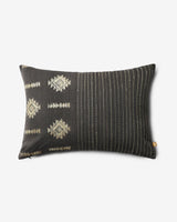 Front — charcoal-grey Bhujodi cotton with ivory-and-gold extra-weft diamond motifs and fine stripes