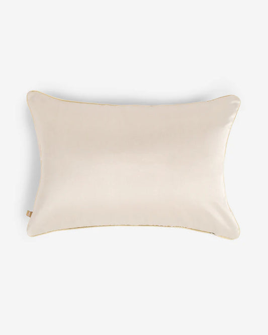 Reverse in serene cream silk with piping