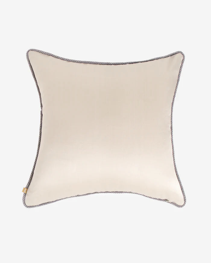 Reverse in solid cream silk with grey corded piping