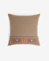 Front — camel Bhujodi cotton with a woven elephant-and-tree border in rust and tan
