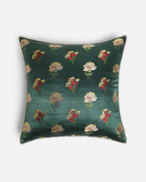 Front — gilded wildflower sprigs woven into deep emerald-green Gyasar silk