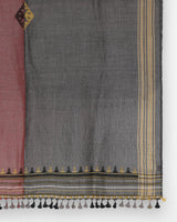 Rose and charcoal colour-block Bhujodi merino wool throw with tasselled fringe
