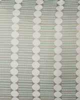 Close-up detail of the pearl-dot stripe woven in Tanchoi into sage silk, not printed.