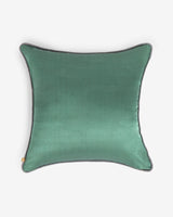 Reverse in solid sage-green silk with tonal piping