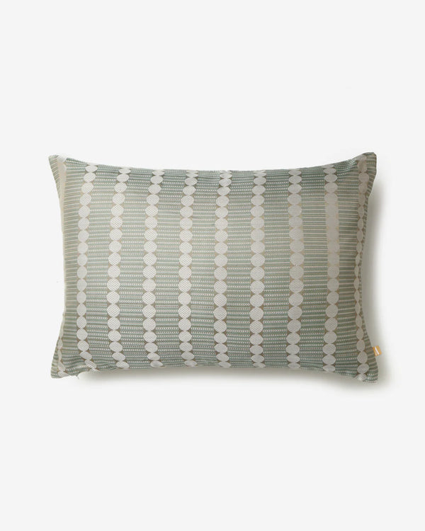 Front — ivory pearl-dot stripe woven into sage-green Tanchoi silk