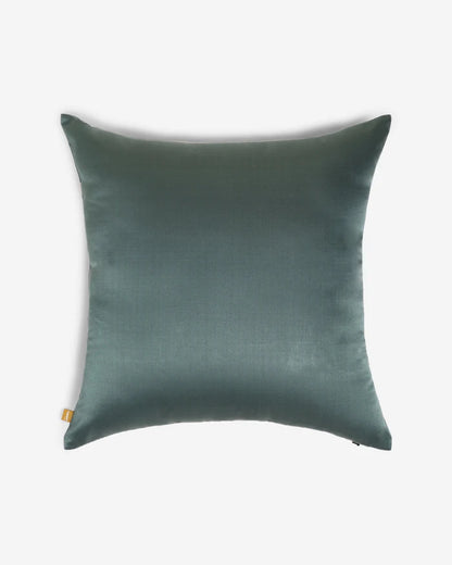 The minimalist companion side of the Banarasi Botanical pillow in solid, serene seafoam silk.