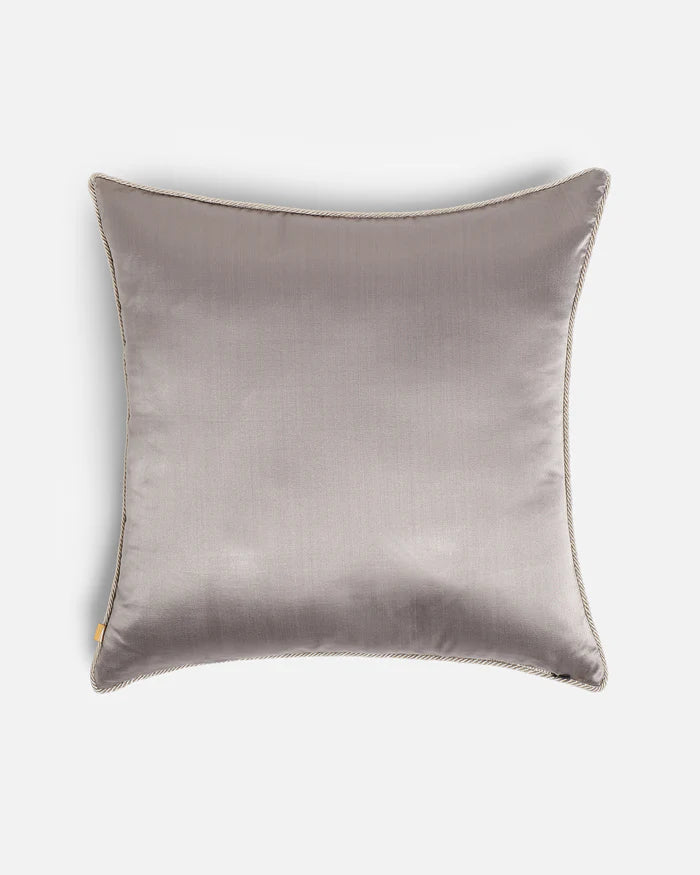 Reverse in luminous silver-grey silk with beige corded trim