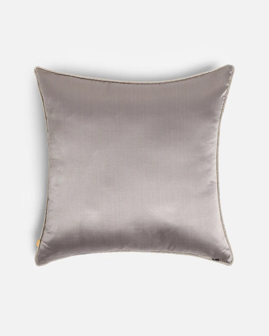 Reverse in luminous silver-grey silk with beige corded trim