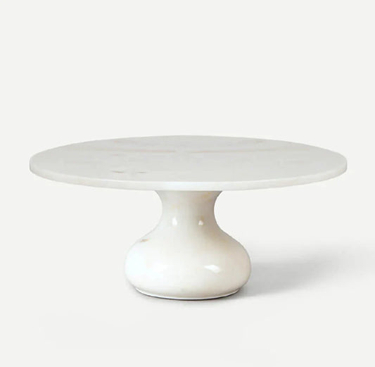 Hand-carved Taj Marble Cake Stand made from white Makrana marble, a luxury heirloom wedding gift.