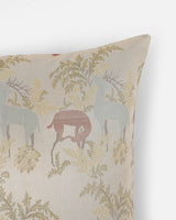 Macro close-up of the woven deer motif, showcasing the layered threads and subtle shimmer of the metallic weave.